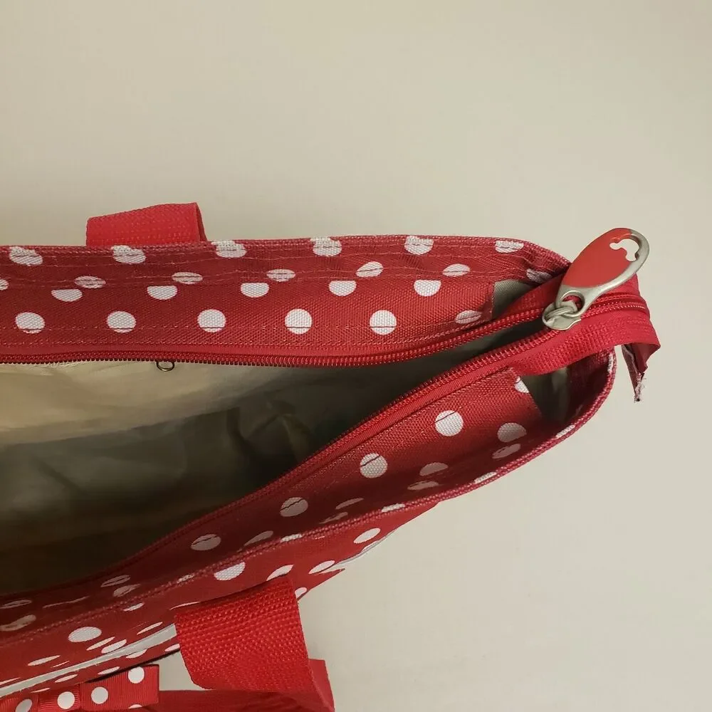 Disney Minnie Mouse Canvas Zip Tote Bag Red White Polka Dot Beach Polka-Dot Boho